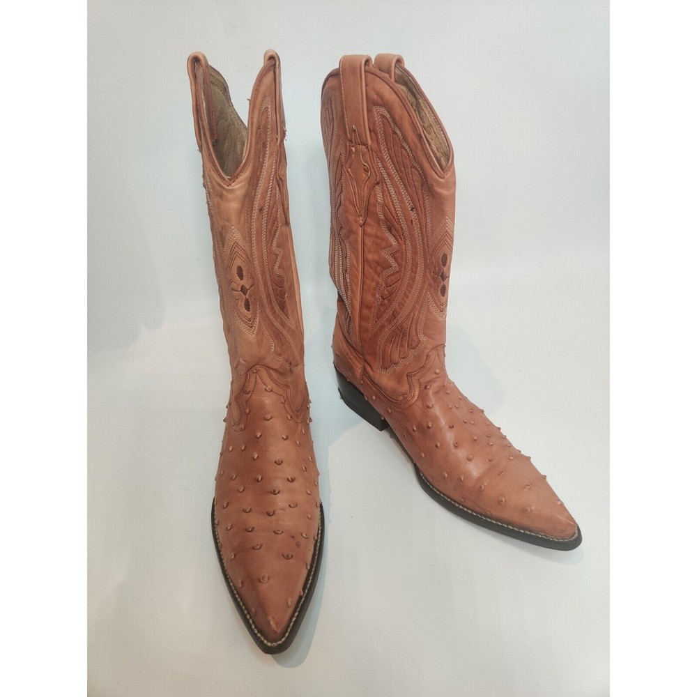 Vintage Mens Los Canelos Brown Ostrich Leather Pointy Toe Cowboy  Boots size 6